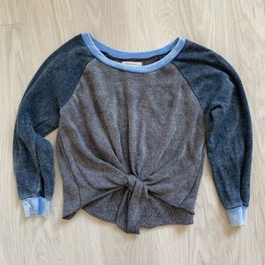Gray and blue tie up sweatshirt size small